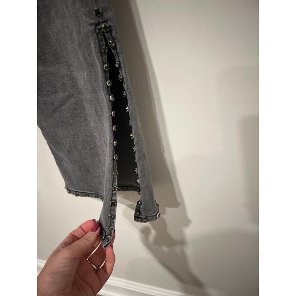 Akira, Gray Split Hem Jeans, Flare, w/ Rhinestones, Size 9, (W28), 1217J - Picture 3 of 5